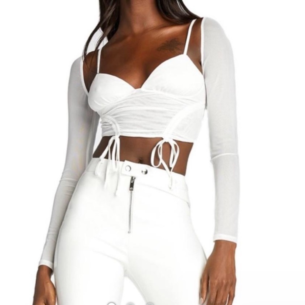 I AM GIA ASTERIA white mesh layered top long sleeve XXS